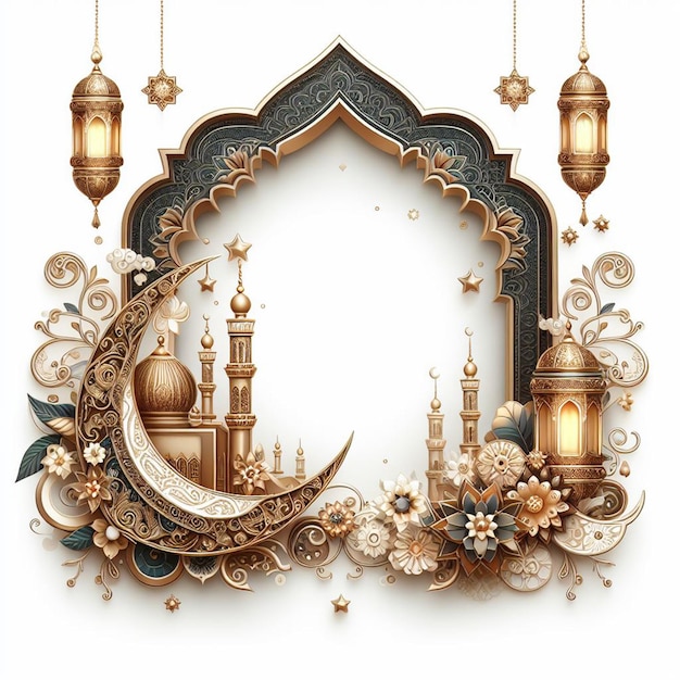 Foto grátis Ramadan Kareem Eid Mubarak Lâmpada Real Elegante com Entrada da Mesquita Portão Sagrado