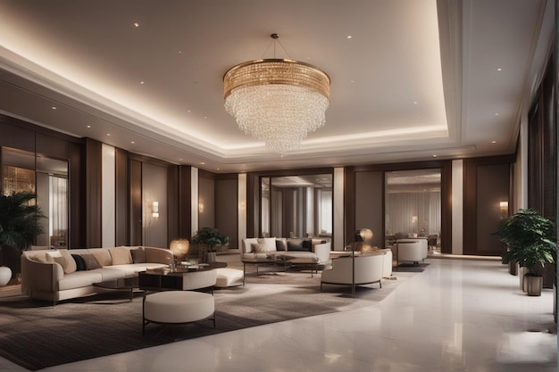 Foto grátis renderização em 3D luxuosa e moderna sala de estar com sofá de couro e luminária