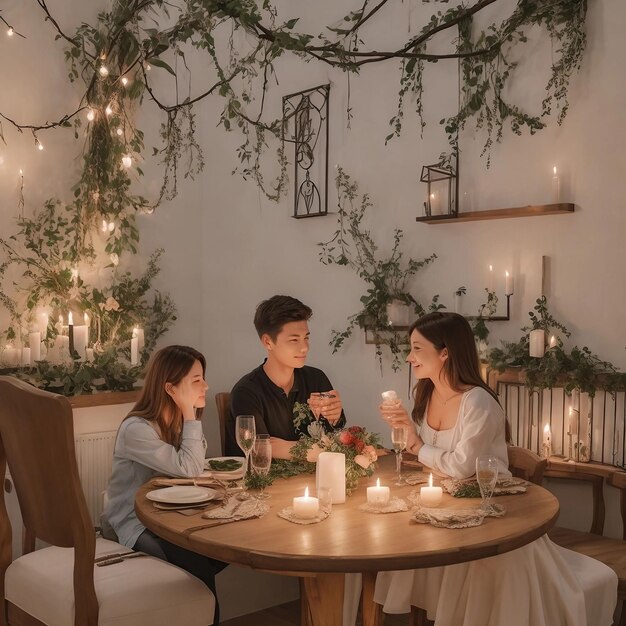 Foto grátis Set de mesa do Dia dos Namorados com jantar à luz de velas e vinho vermelho