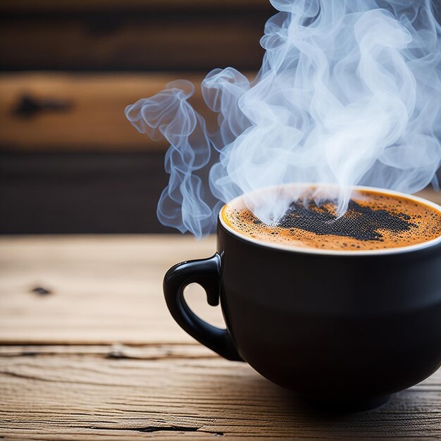 Foto gratis taza blanca de café caliente con canela en el platillo y frijoles en la mesa de madera realista