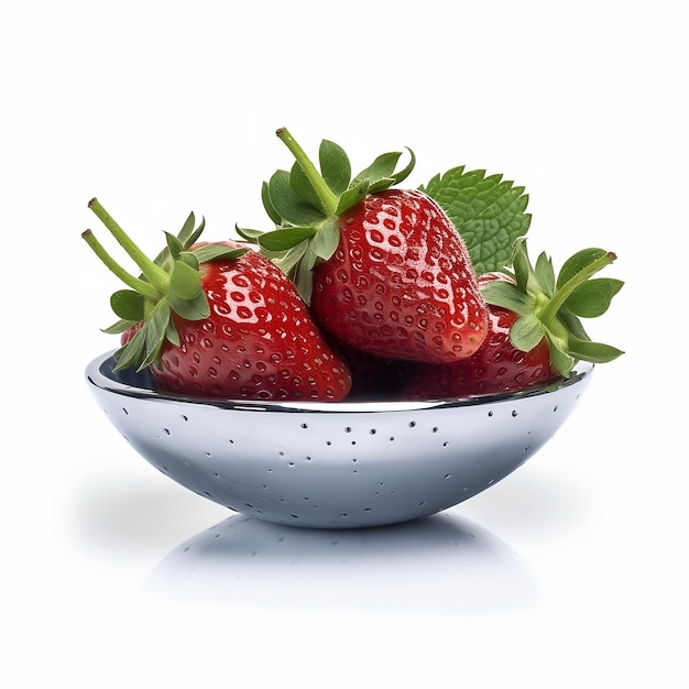 Foto gratis un tazón de fresa en un tazón de vidrio aislado en fondo blanco