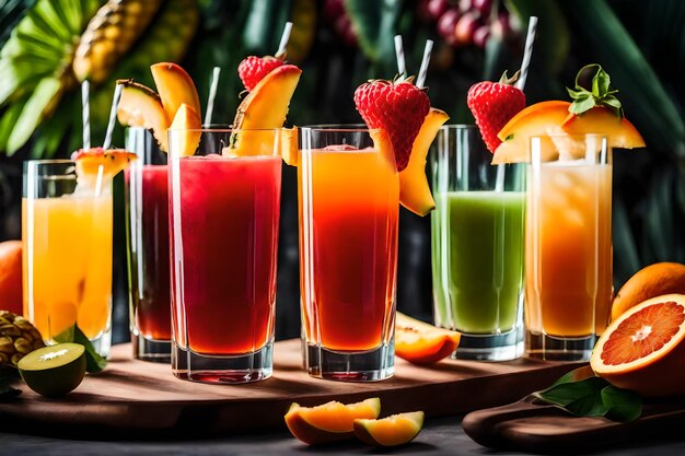 Foto grátis três copos de coquetéis de frutas tropicais
