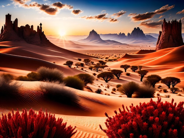 Foto grátis uma cena do deserto com um pôr do sol ao fundo nos dias de verão