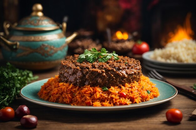 Foto gratis vista lateral de pilaf con carne de ternera guisada en un plato