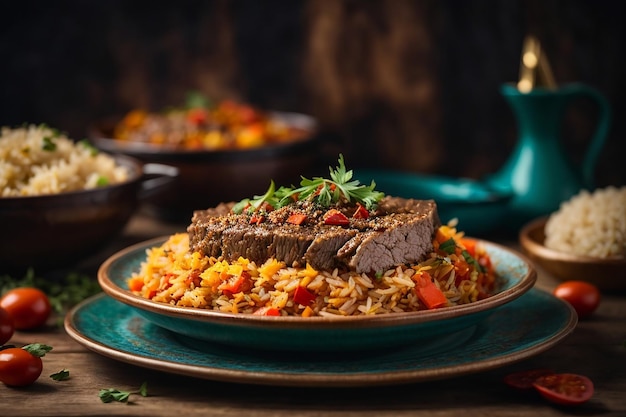 Foto gratis vista lateral de pilaf con carne de ternera guisada en un plato