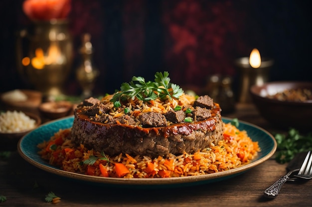 Foto gratis vista lateral de pilaf con carne de ternera guisada en un plato