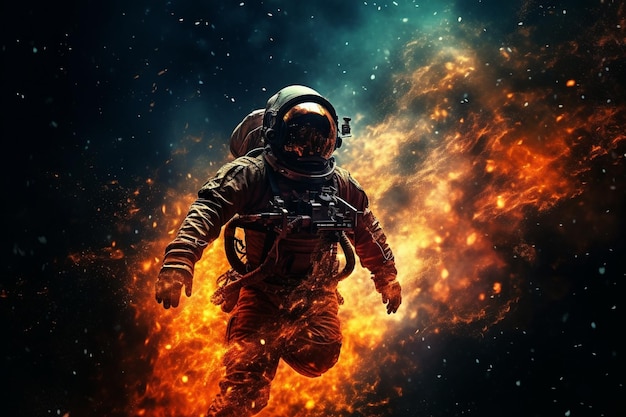 Foto gratuita astronauta explora o espaço escuro externo generativo al