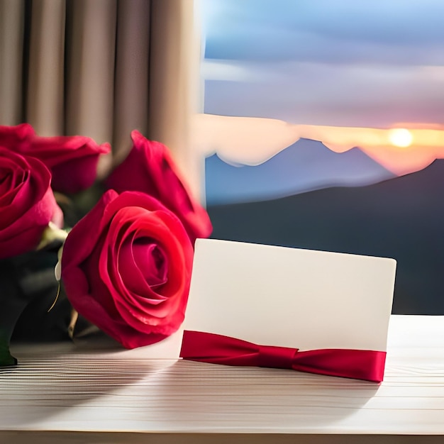 Foto gratuita buquê de rosas ao lado de um cartão em branco