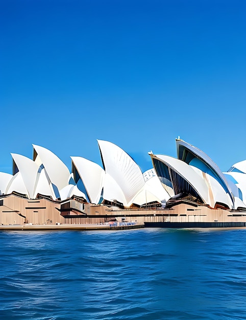 Foto gratuita casa de ópera de sydney perto do belo mar sob o céu azul claro