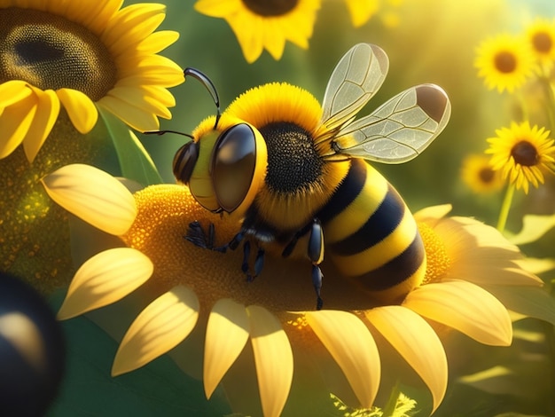 Foto gratuita close-up de um mel amarelo Uma abelha fofinha micro foto generativa ai