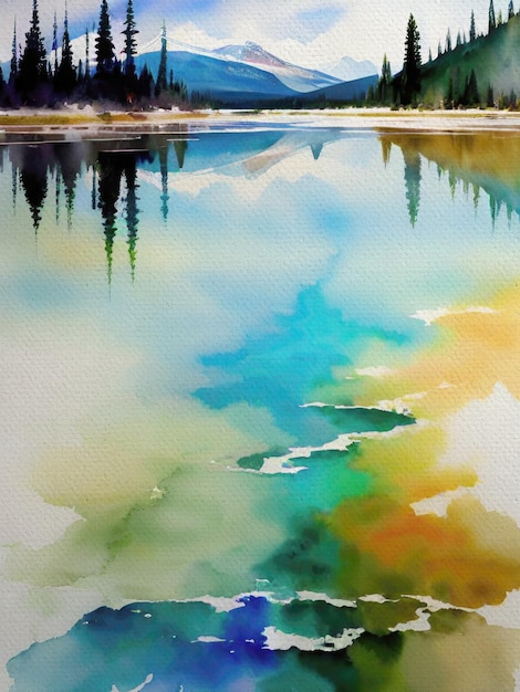 Foto gratuita da pintura em aquarela do Parque Nacional de Yellowstone