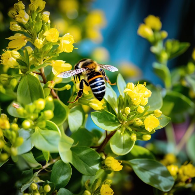 Foto gratuita de abelha em pequenas flores amarelas brilhantes de verão belo papel de parede hd