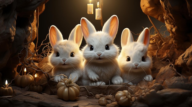 Foto gratuita de coelho feliz colorido com muitos ovos de Páscoa em fundo festivo de grama