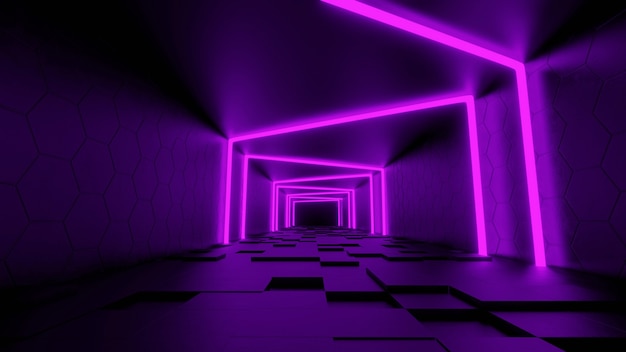 Foto gratuita de fundo sci fi futurista moderno com renderização 3D de néon roxo.