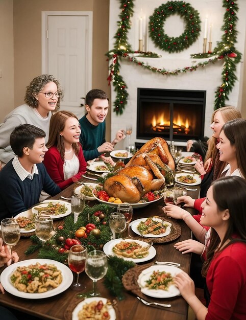 Foto gratuita de Momentos alegres e brilhantes com a família e amigos em um jantar tradicional de Natal