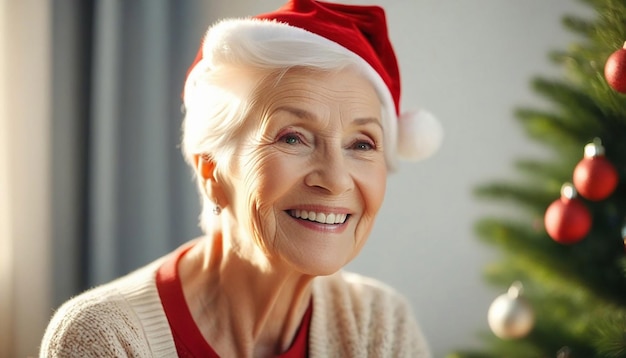 Foto gratuita de Natal mulher idosa alegre e sorridente