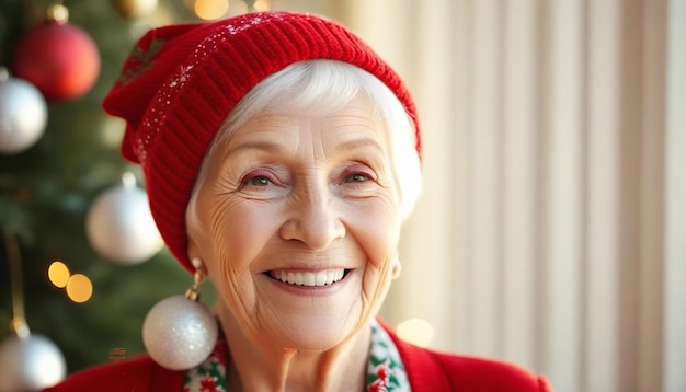 Foto gratuita de Natal mulher idosa alegre e sorridente