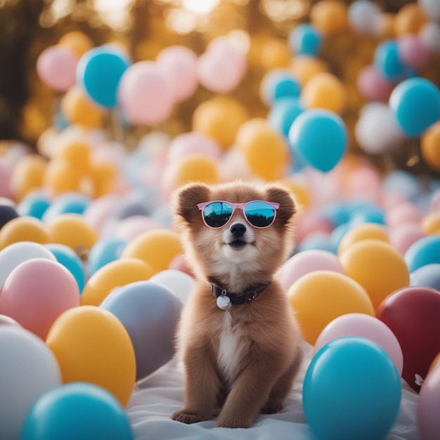 foto gratuita de um animal fofo e feliz posando para o papel de parede da câmera dentro de balões