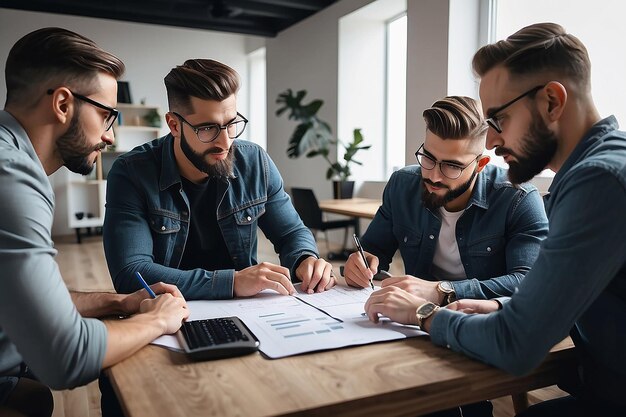 Foto gratuita de um grupo de homens trabalhando juntos em um projeto