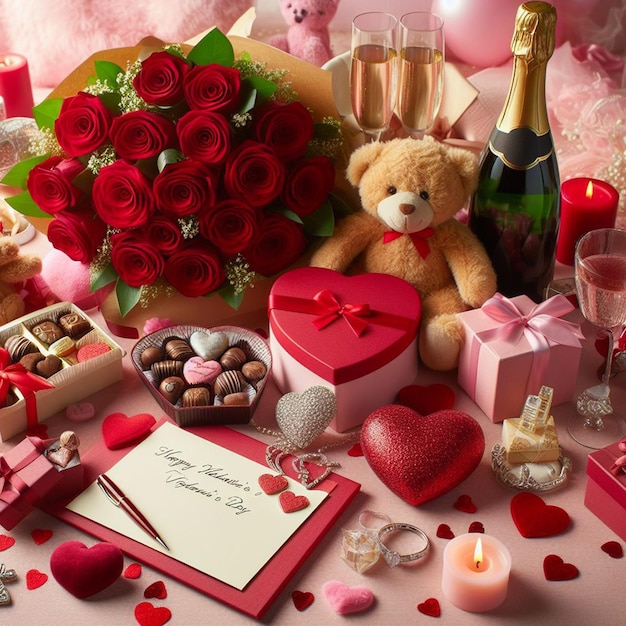 Foto gratuita do Dia dos Namorados dentro de um casal sentado com flor e fundo de chocolate