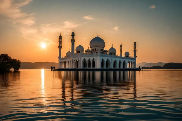 Foto gratuita foto gratuita ramadan kareem eid mubarak lámpara elegante real con mezquita puerta sagrada con fuego