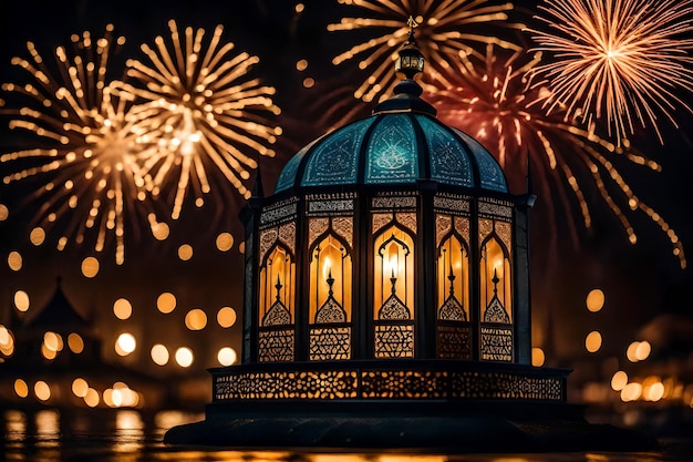 foto gratuita foto gratuita ramadán kareem eid mubarak lámpara elegante real con mezquita puerta sagrada con fuego