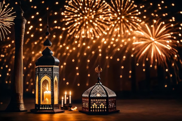 foto gratuita foto gratuita ramadán kareem eid mubarak lámpara elegante real con mezquita puerta sagrada con fuego