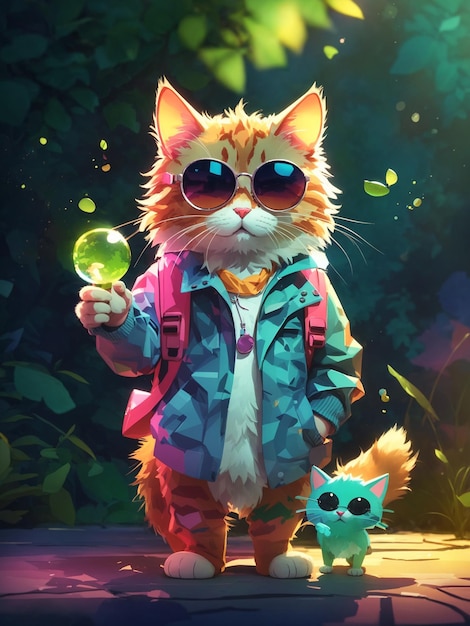 Foto gratuita Un gato en la jungla con gafas de sol y una chaqueta de colores