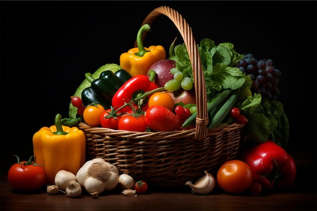 foto gratuita de una hermosa canasta llena de verduras y frutas