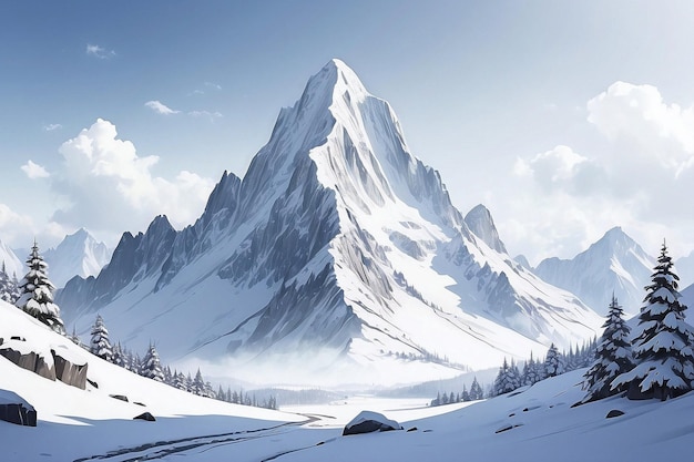 Foto gratuita del majestuoso pico de la montaña en el tranquilo paisaje invernal generado por ai