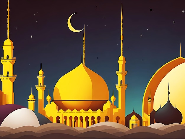 Foto gratuita de una mezquita con el fondo de la luna Muharram Eid Generative Ai