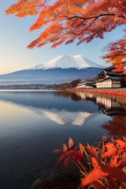 foto gratuita montanha fuji e lago kawaguchiko na manhã estações de outono montanha fuji em yamanachi i