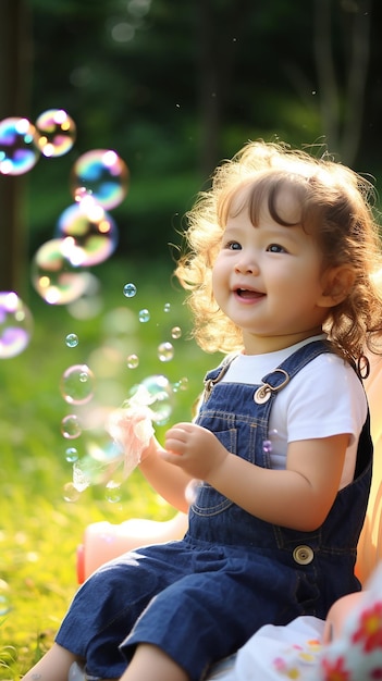 Foto gratuita niña niño niños padre y niño soplando y jugando con burbujas de jabón