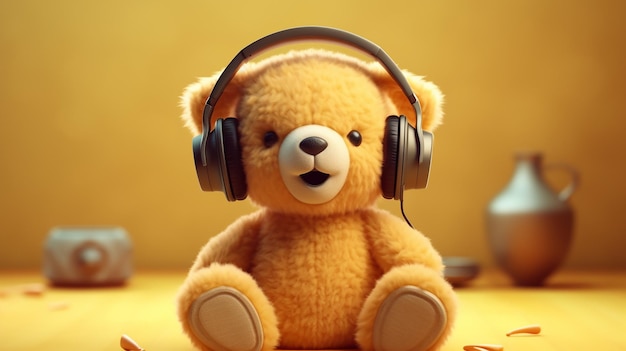 una foto gratuita de un oso de dibujos animados con auriculares