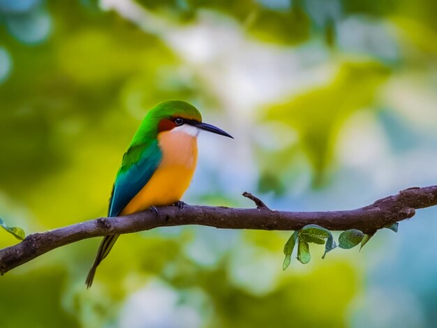 Foto foto gratuita de un pájaro colorido sentado en la rama de un árbol con un fondo borroso