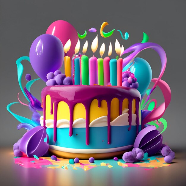 Foto gratuita de pastel colorido y vela clásica con texto de feliz cumpleaños