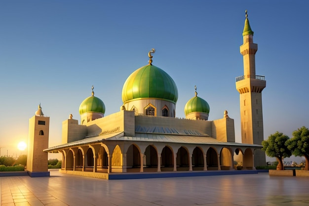 Foto gratuita Ramadan Kareem Eid Mubarak Mezquita por la noche con el fondo de la luz del sol