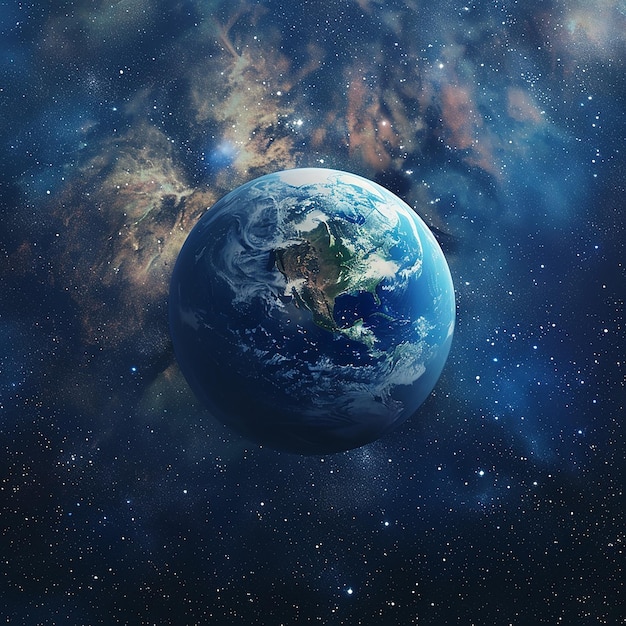 Foto gratuita renderizada en 3D del planeta Tierra con fondo espacial, galaxia y estrellas