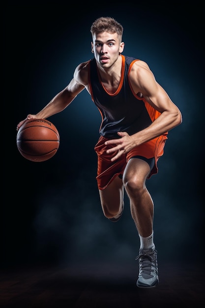 Foto gratuita retrato en toda su longitud de un jugador de baloncesto