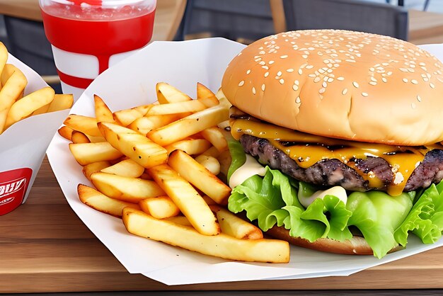 Foto foto grelhada grátis hambúrguer e batatas fritas comida ai gerado