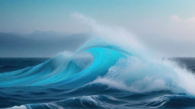 Foto große Welle auf dem blauen Meer Brandung und Schaum