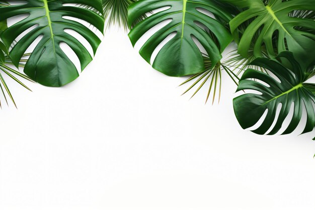 Foto grüne tropische Palmblätter Monstera auf weißem Hintergrund Generative KI