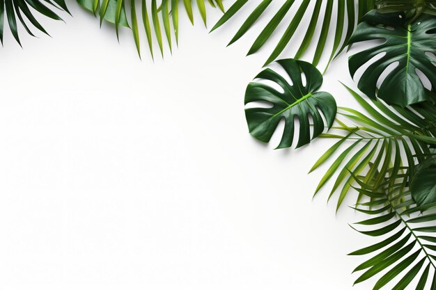 Foto grüne tropische Palmblätter Monstera auf weißem Hintergrund Generative KI