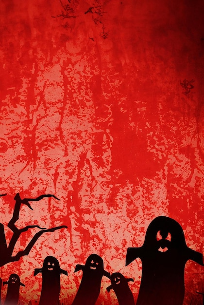 foto grunge fondo rojo con siluetas de halloween