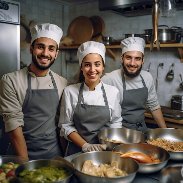 Foto foto de un grupo de cocineros trabajando en la cocina en marzo como día de apreciación de los empleados