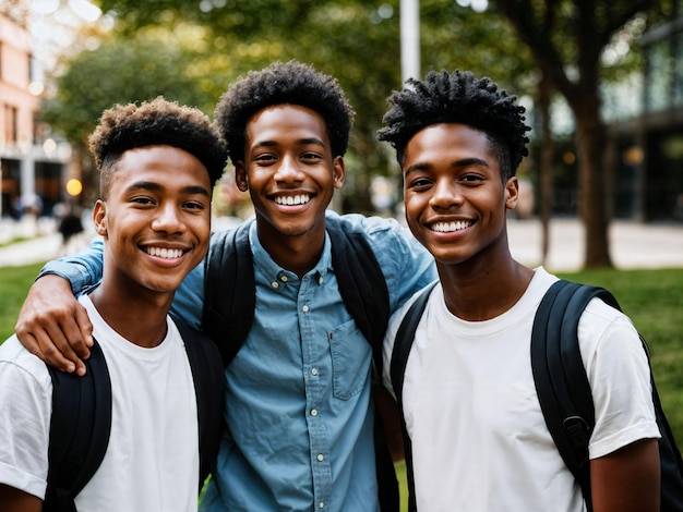 Foto foto de un grupo de estudiantes adolescentes negros novatos en la universidad con ia generativa