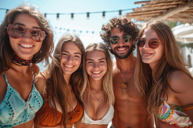 Foto de un grupo de jóvenes amigos disfrutando de sus vacaciones en un día de verano