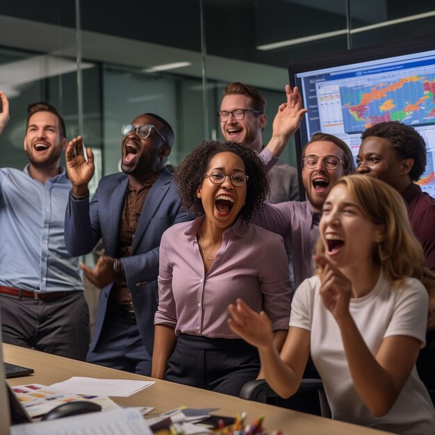 Foto de un grupo de personas elaborando un plan de negocios en una oficina.