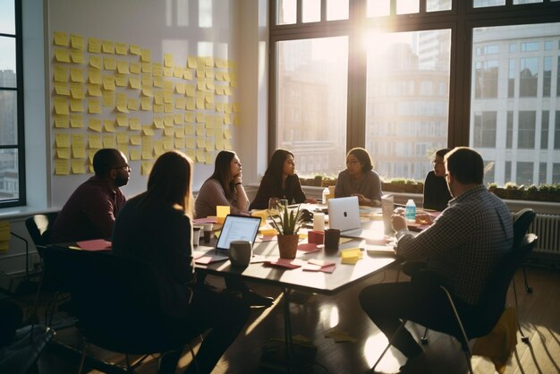 Foto de un grupo de personas elaborando un plan de negocios en una oficina.