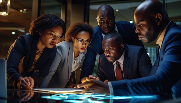 Foto de un grupo de personas elaborando un plan de negocios en una oficina.